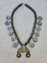Load image into Gallery viewer, Vintage Squash Blossom Necklace ~ coin silver + turquoise