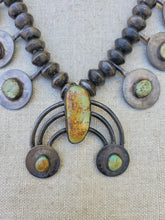Load image into Gallery viewer, Vintage Squash Blossom Necklace ~ coin silver + turquoise